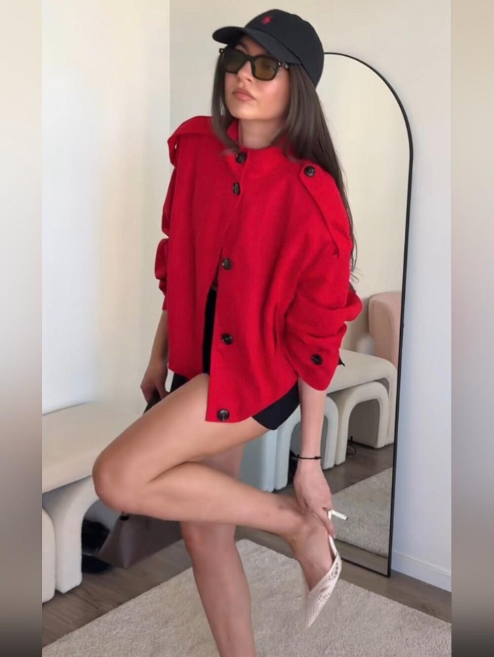 ZARA HIGH NECK LINEN BLEND JACKET RED Size S